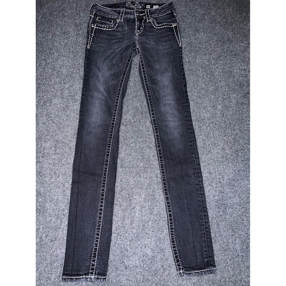 Miss Me Skinny Jeans Size 25 Dark Gray Embellished JE6048S4X Buckle Exclusive